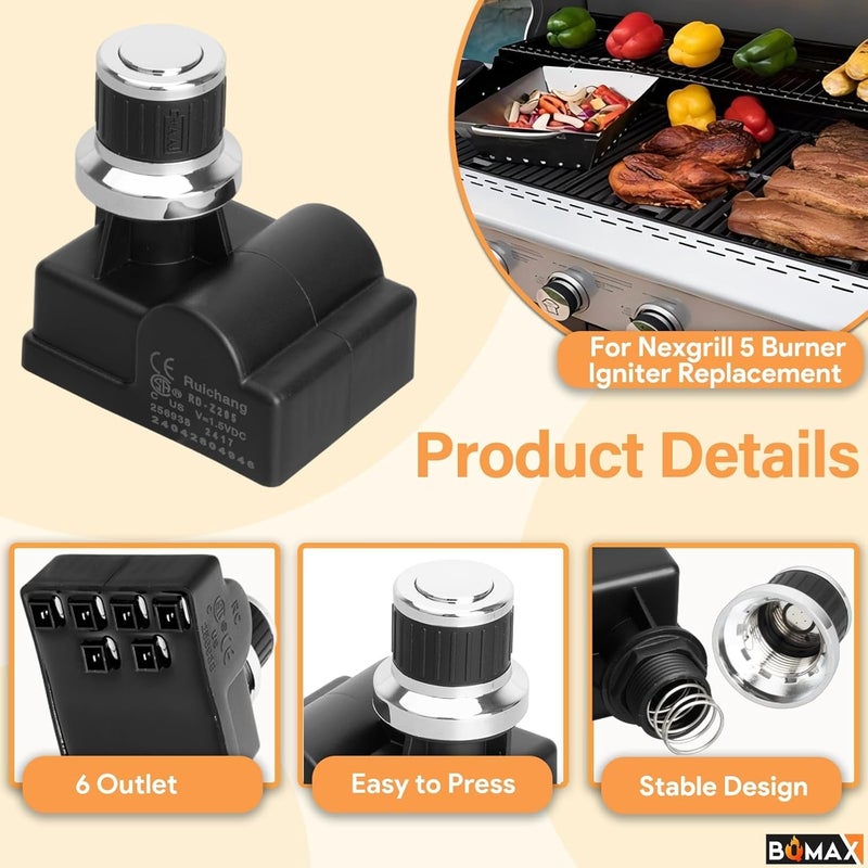 BQMAX DHL-128-6Q Igniter Replacement Parts for Nexgrill 720-0888 720-1046 720-0888S 6 Outlet Button Igniter for Nexgrill 5 Burner Parts, Grill Igniter for Nexgrill Igniter Replacement - Image 2